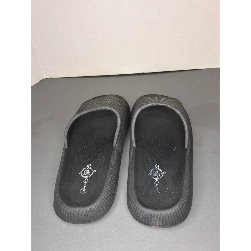 Mens Black Cloud Slides Platform Foam Sandals Textured Comfort M7/W8